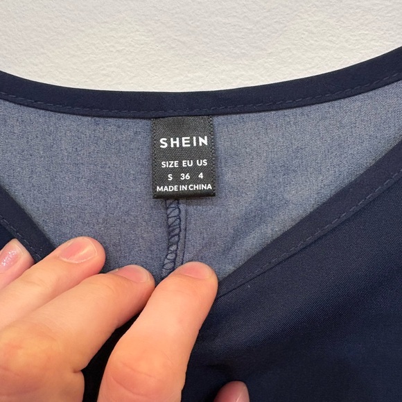 SHEIN Navy and White Polka Dot Long Sleeve Dress - Picture 2 of 3